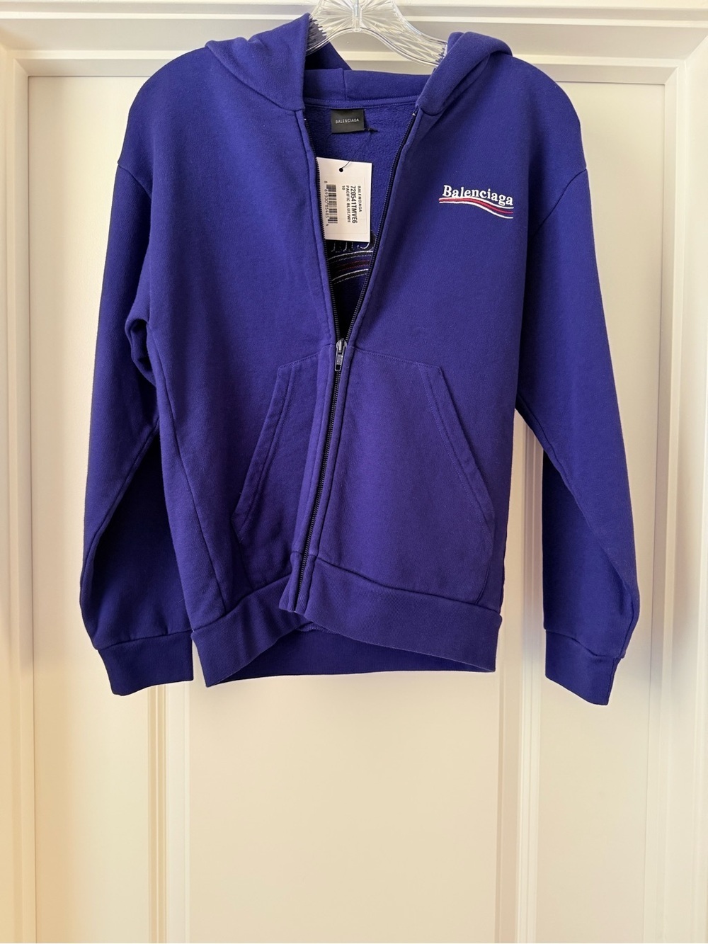 NEW WITH TAGS Balenciaga Women’s Shrunken Blue Purple Zip-Up Hoodie
